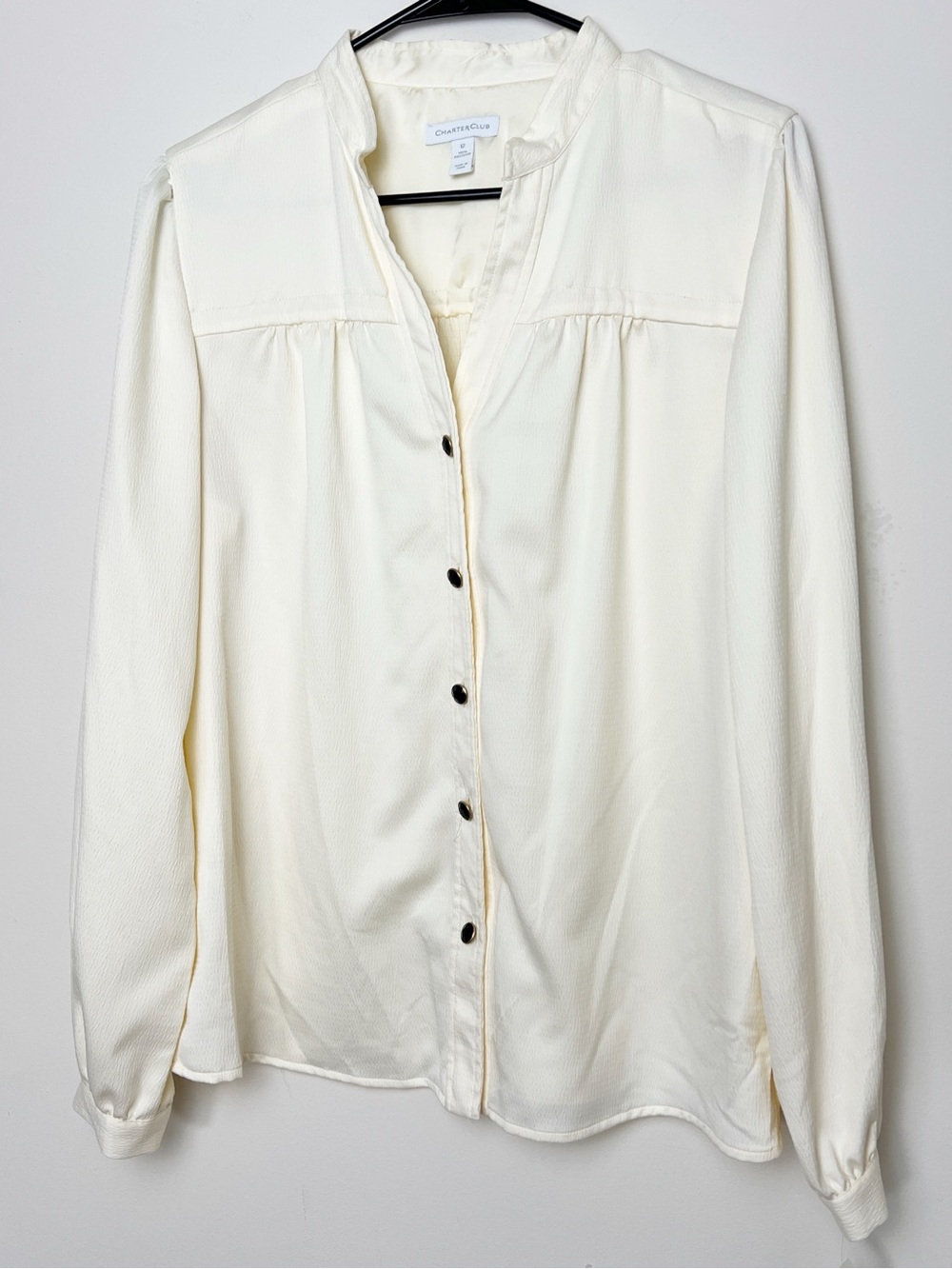 Charter Club Cream Button-Front Long Sleeve Blouse 12